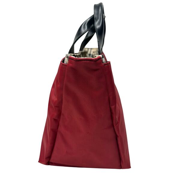 Burberry Blue Label Red Nylon w Nova Check at Zipper Tote - Picture 2 of 14